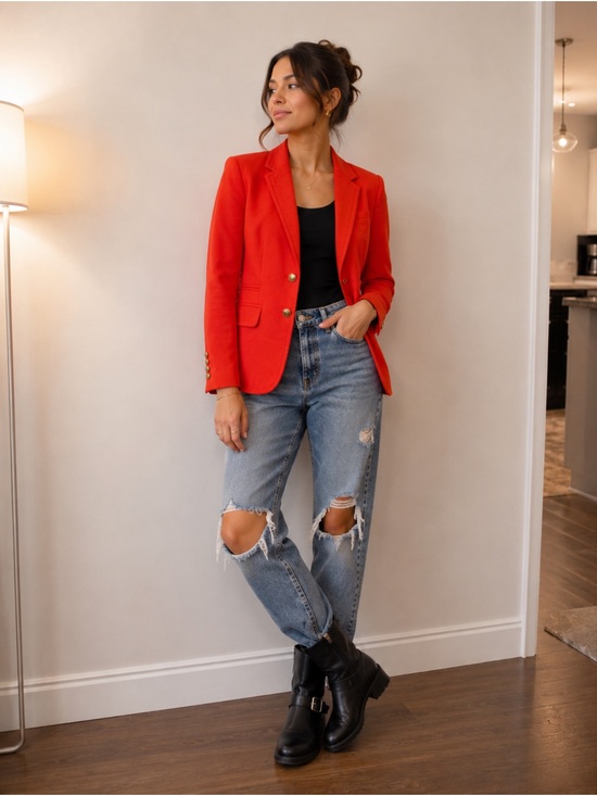 J. Crew Jackets & Blazers - J. Crew Vibrant Red Tailored Blazer with Gold Buttons
